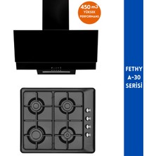 Eminçelik ve Afm Tech Markalı / FETHY-A30  Emaye Ocak 2'li Siyah  Ankastre Set (31 222  + FM3250 )