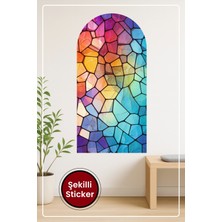 KOSS Dijital Oval Şekilli Vitray Efektli Sticker Renkli Soyut Desenler Temalı Dekoratif Duvar Manzara