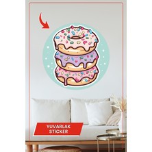 KOSS Dijital Renkli Donut Tasarımlı Yuvarlak Sticker Tatlı Pastane Kafe Duvar Dekoru Dekoratif Çıkartma