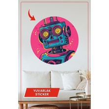 KOSS Dijital Renkli Retro Robot Tasarımlı Yuvarlak Sticker Duvar Dekoru Ev Ofis Iş Yeri Için
