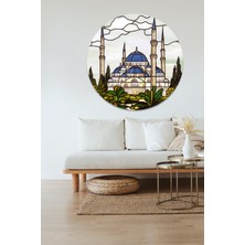 KOSS Dijital Çiçekli Cami Manzarası Yuvarlak Sticker, Yuvarlak Şekilli Sticker, Ramazan Bayramı Duvar Dekoru