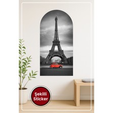 KOSS Dijital Oval Şekilli Eyfel Kulesi Kırmızı Araba Desenli Dekoratif Duvar Sticker Ev Ofis Salon Hol Süs