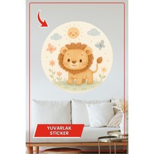 KOSS Dijital Sevimli Aslan Yuvarlak Sticker Güneşli Bulutlu Çiçekli Pastel Temalı Dekoratif Çıkartma Dekoru