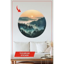 KOSS Dijital Sisli Dağ ve Göl Manzaralı Yuvarlak Sticker Pastel Renkli Huzurlu Doğa Duvar Dekoru