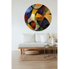 KOSS Dijital Renkli Vitray Desenler Yuvarlak Sticker, Yuvarlak Şekilli Sticker, Modern Soyut Renkli Duvar Dekoru