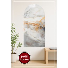 KOSS Dijital Oval Şekilli Beyaz Gri Altın Mermer Desenli Dekoratif Duvar Sticker Ev Ofis Için Şık Dekor