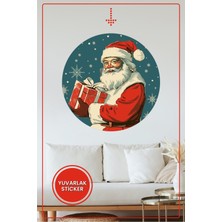 KOSS Dijital Noel Baba Yuvarlak Sticker Kar Taneli Hediye Temalı Dekoratif Çıkartma Ev Ofis Yılbaşı Duvar Dekoru