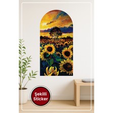 KOSS Dijital Oval Şekilli Ayçiçeği ve Gün Batımı Manzara Dekoratif Duvar Sticker Ev Ofis Salon Hol Için Süs