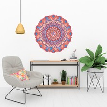 KOSS Dijital Mandala Koleksiyonu Rengarenk Çiçek Deseni Sticker, Yuvarlak Duvar Stickerı, Çiçekli Duvar Dekoru