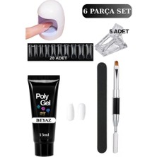 Uni Zer 6 Parça Evde Tırnak Uzatma Poly Gel Seti Protez Tırnak Yapma Mini Uv LED Uygulama Seti Beyaz