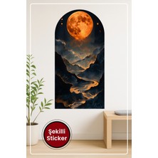 KOSS Dijital Oval Şekilli Ay ve Dağ Sticker Fantastik Manzara Temalı Dekoratif Duvar Sticker