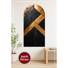 KOSS Dijital Oval Şekilli Lüks Tasarım Sticker Altın Detaylı Chevron Desenli Duvar Sticker