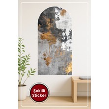 KOSS Dijital Oval Şekilli Soyut Desen Sticker Siyah Beyaz Altın Tonlarda Modern Duvar Dekoru