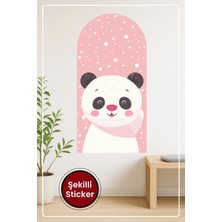 KOSS Dijital Oval Şekilli Sevimli Panda Figürü Pembe Atkılı Kar Tanesi Desenli Duvar Sticker