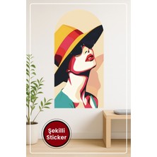 KOSS Dijital Oval Şekilli Retro Kadın Şapka ve Gözlük Detaylı Modern Figür Temalı Duvar Sticker