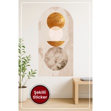 KOSS Dijital Oval Şekilli Geometrik Desenli Sticker Altın Beyaz Gri Tonlarda Modern Sanatsal Duvar Sticker