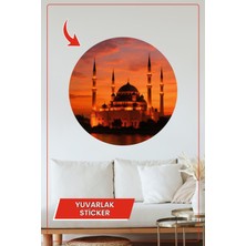 KOSS Dijital Gün Batımı Camii Silüeti Yuvarlak Sticker Islam Temalı Estetik Duvar Dekor Ürünü
