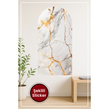 KOSS Dijital Oval Şekilli Premium Tasarım Sticker Mermer Dokulu Sanatsal Duvar Sticker