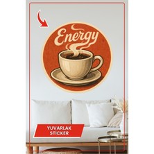KOSS Dijital Energy Retro Yuvarlak Sticker Kırmızı Zeminli Kahve Fincanı Tasarımlı Vintage Tarz Dekoratif