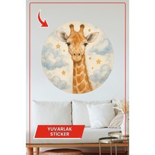KOSS Dijital Zürafa Gökyüzü Yuvarlak Sticker Bulutlu Yıldızlı Temalı Dekoratif Çıkartma Çocuk Odası Duvar Dekoru