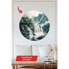KOSS Dijital Doğal Şelale Manzarası Yuvarlak Sticker Sakinleştirici Su Temalı Dekoratif Çıkartma Ev Ofis