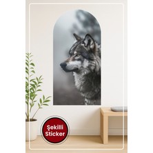 KOSS Dijital Oval Şekilli Gerçekçi Kurt Figürü Odaklı Bakışlı Doğa Temalı Duvar Sticker
