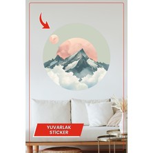 KOSS Dijital Pastel Tonlarda Dağ ve Bulut Manzarası Yuvarlak Minimalist Modern Duvar Stickerı