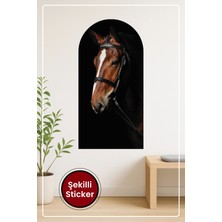 KOSS Dijital Oval Şekilli Siyah Arka Planlı At Desenli Dekoratif Duvar Sticker Ev Ofis Salon Hol Için Süs