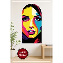 KOSS Dijital Pop Art Kadın Portresi Oval Şekilli Duvar Sticker Modern Renkli Dekoratif Sanat Tasarımı