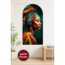 KOSS Dijital Afrika Tarzı Kadın Portresi Oval Şekilli Duvar Sticker Modern Renkli Dekor Tasarımı
