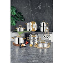 Özlife Asis 18 Parça Çelik Tencere Seti Gold