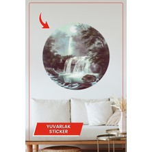 KOSS Dijital Şelale ve Orman Manzarası Yuvarlak Sticker Doğa Temalı Dekoratif Çıkartma Ev Ofis Duvar Dekoru
