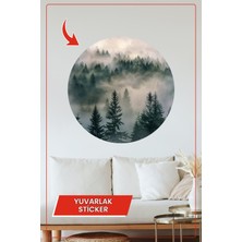 KOSS Dijital Orman Manzarası Temalı Yuvarlak Sticker Huzurlu Doğa Dekoratif Duvar Süsü