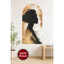 KOSS Dijital Oval Şekilli Kadın Silüet Sticker Altın Beyaz Desenli Sanatsal Görünümlü Dekoratif Duvar Sticker