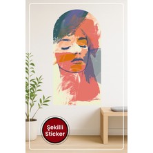 KOSS Dijital Oval Şekilli Soyut Yüz Sticker Renkli Fırça Darbeli Sanatsal Görünümlü Dekoratif Duvar Sticker