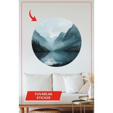 KOSS Dijital Sisli Dağlar ve Göl Manzaralı Yuvarlak Sticker Doğa Temalı Dekoratif Duvar Süsü