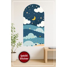 KOSS Dijital Oval Şekilli Hilal Yıldızlı Gece Bulutlu Tepeler ve Ağaçlar Temalı Duvar Sticker