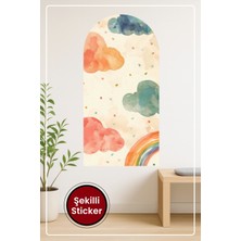 KOSS Dijital Oval Şekilli Renkli Bulutlar Gökkuşağı ve Kalp Yıldız Detaylı Neşeli Duvar Sticker