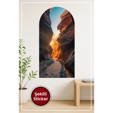 KOSS Dijital Oval Şekilli Gerçekçi Kanyon Manzarası Güneş Işıklı Doğal Kayalık Duvar Sticker