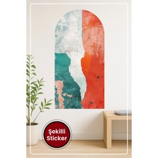 KOSS Dijital Oval Şekilli Soyut Tasarım Turkuaz Beyaz Turuncu Tonlarda Fırça Etkili Renkli Duvar Sticker