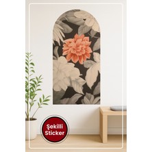 KOSS Dijital Oval Şekilli Sanatsal Çiçek Sticker Büyük Yapraklı Koyu Arka Planlı Dekoratif Duvar Dekoru