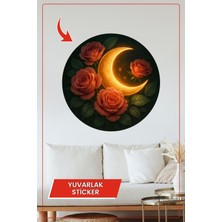 KOSS Dijital Hilal Ay Kırmızı Gül Yuvarlak Sticker Dekoratif Çıkartma Duvar Ev Ofis Romantik Tasarım