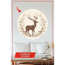 KOSS Dijital Geyik Desenli Yuvarlak Sticker Doğa Temalı Minimal Kahverengi Tonlarda Zarif Ev Ofis