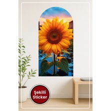 KOSS Dijital Oval Şekilli Renkli Doğa Sticker Ayçiçeği Figürü ve Gün Doğumu Temalı Dekoratif Duvar Görseli
