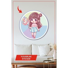 KOSS Dijital Lolipop Tutan Tatlı Kız Yuvarlak Sticker Çocuk Odası Dekoru Renkli Sevimli Tasarım