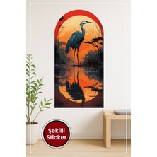 KOSS Dijital Oval Şekilli Turna Kuşu Gün Batımı Manzaralı Dekoratif Duvar Sticker Ev Ofis Için Şık Dekor