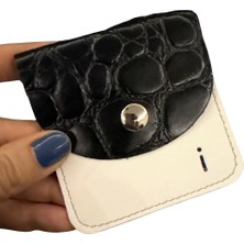 Pinkylola Design Pinkylola  Design-Kare Model ' I ' Harf Detay Siyah Beyaz Hakiki Deri Mini Bozuk Para Cüzdanı ,airpod Kılıf