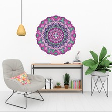 KOSS Dijital Mandala Tarzı Renkli Çiçek Deseni Yuvarlak Sticker, Yuvarlak Duvar Stickerı, Çiçek Deseni Sticker