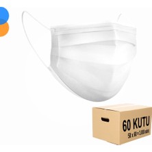 İpekyolu Medikal Tek Kullanımlık Maske 3 Katlı Telli Meltblown Filtreli 50'li Kutu x 60 Kutu - 1 Koli - Beyaz