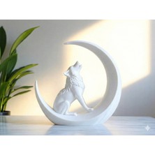 Sora Design Ay Üzerinde Uluyan Kurt Figürlü Dekoratif Masa ve Raf Süsü
